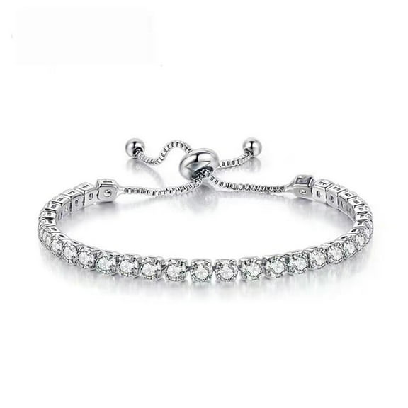 JewelUnique Crystal Adjustable Silver Tennis Bracelet for Women