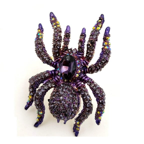 Jewelblings Exquisite AB Accent Oversize Purple Rhinestone Dangerous Spider Brooches Pin Halloween Costume Jewelry