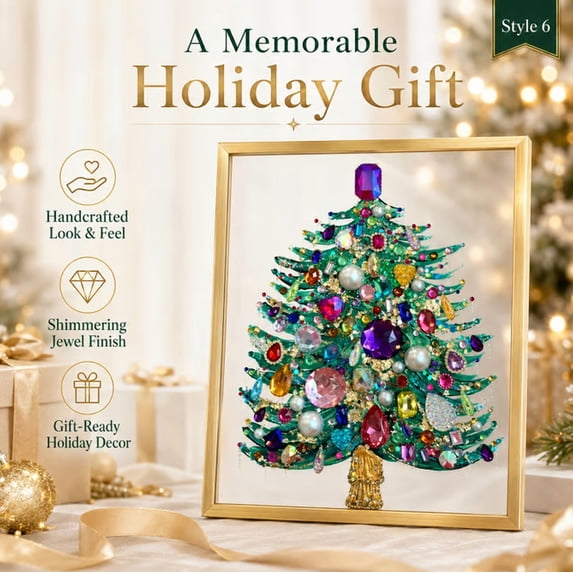 Jeweled 3D Christmas Tree Framed Art,2026 Premium Crystal Christmas Tree DIY Hanging Art Kit, Therapeutic Handcraft Activity for Stress Relief for Indoor Display(Amber Gems)