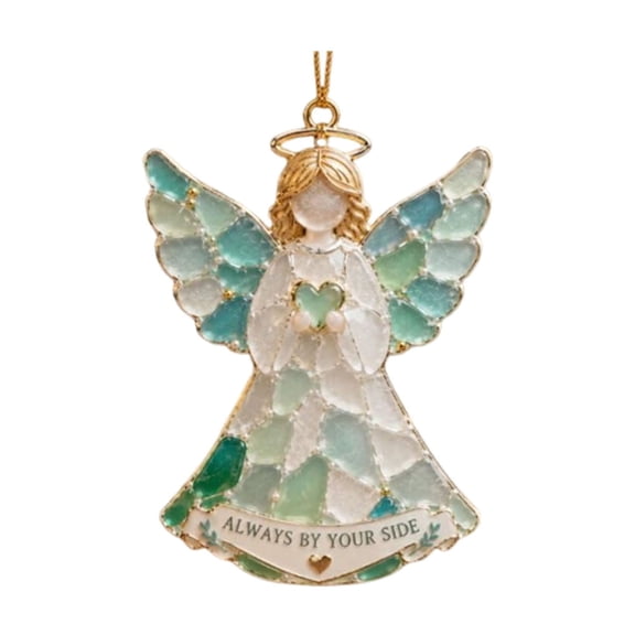 Jeweled Angel Christmas Ornament, Rhinestone-Accented Metal Hanging Decoration for Christmas Tree, Holiday Greeting Gift