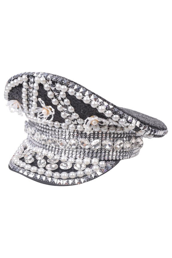 Jeweled Captain Hat Heavy Crystal Party Hat Surprise Gift for Girl Boys Bride Hat for Carnivals Music Festival