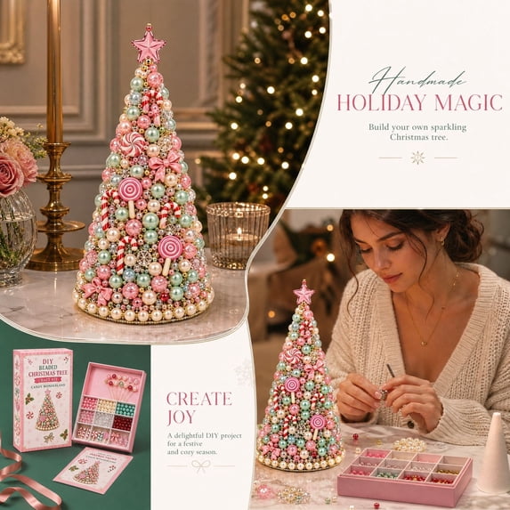 Jeweled Christmas Tree DIY Christmas Craft Christmas Decorations Beaded Christmas Tree 7.48IN All In One Handmade Christmas Table Decor Kit
