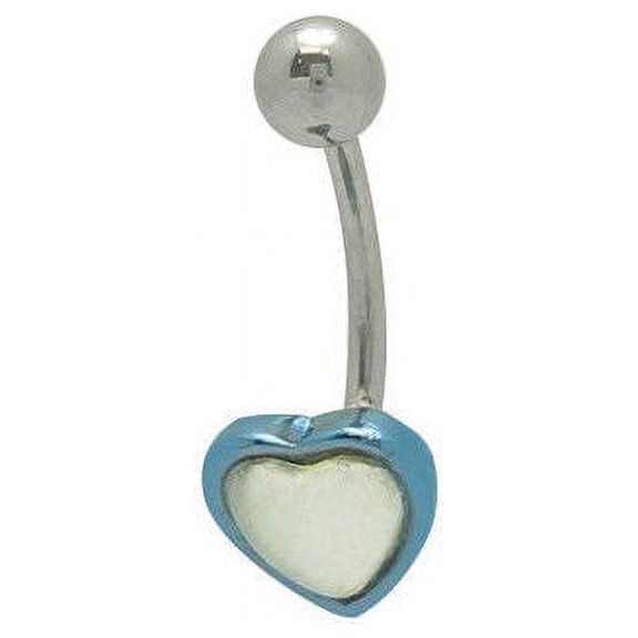 Jeweled Clear Heart with a Blue Outer Rim Navel Ring