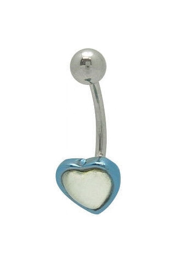 Jeweled Clear Heart with a Blue Outer Rim Navel Ring