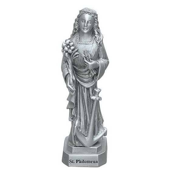 Pewter Catholic Saint St Philomena Statue with Laminated Prayer Card, 3 1/2 Inch