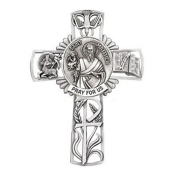 Pewter Catholic Saint St Matthew Pray for Us Wall Cross, 5 Inch