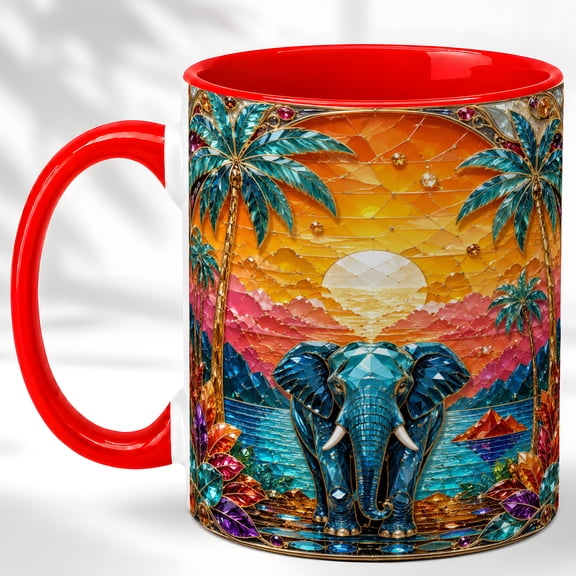Jeweled Elephant Coffee Mug, Tropical Safari Mug, Ceramic 11 oz