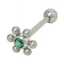 Jeweled Flower Design Barbell Tongue Ring
