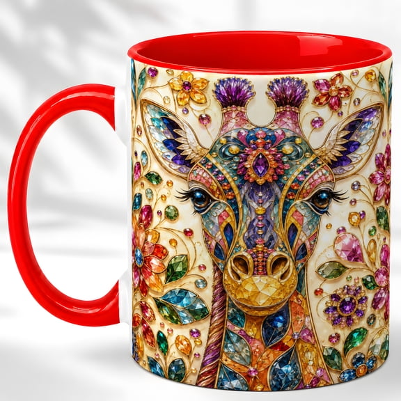 Jeweled Giraffe Coffee Mug, Floral Safari Mug, Ceramic 11 oz