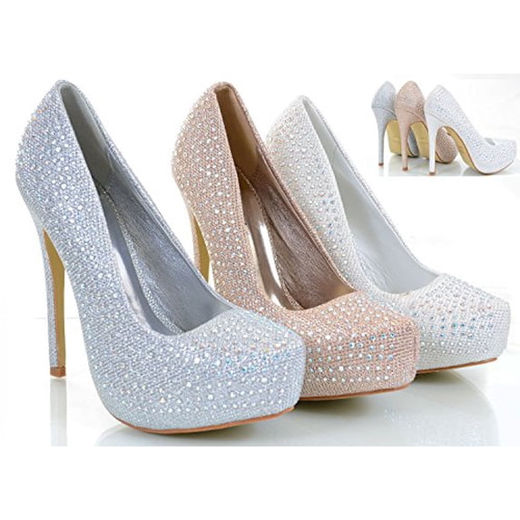 Jeweled Glitter Beaded Formal Party Heels Pumps
