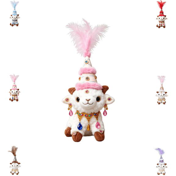 Jeweled Goat Stuffed Animal Plush Toys With Hat, Carnival Style Stuffed Goat Plush Toy, Soft Polyester Kids Stuffed Animal, Plush Toys Decor for Children’s Holiday Presents-Double Layered Hat/Pink