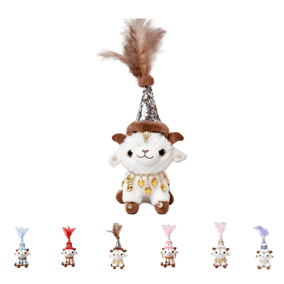 Jeweled Goat Stuffed Animal Plush Toys With Hat,Hat Gem Decor Stuffed Goat,Polyester Plush Toy,Home Decor Plush Ornament for New Year Carnival & Children’s Birthday Gifts-Single Layer Hat/Brown