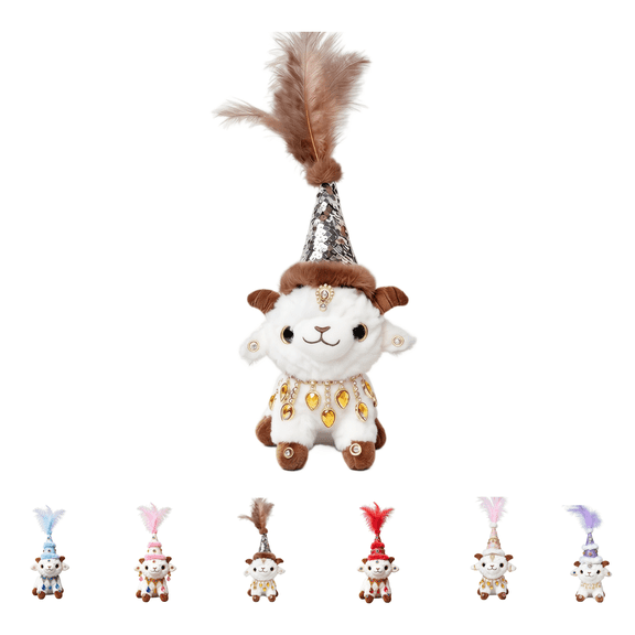 Jeweled Goat Stuffed Animal Plush Toys With Hat, Sitting Goat Stuffed Animal, Polyester Cute Stuffed Animal for Kids, Jewel Decor Plush Toy, Table Decoration for Holiday-Single Layer Hat/Brown