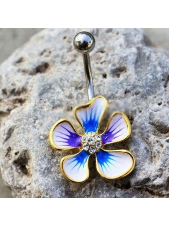 Jeweled Hibiscus Flower Navel Ring