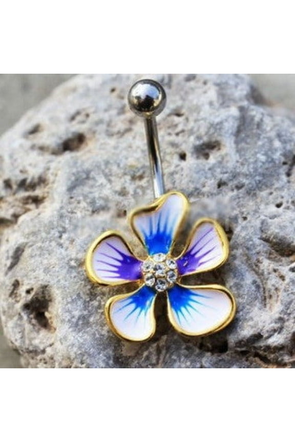 Jeweled Hibiscus Flower Navel Ring