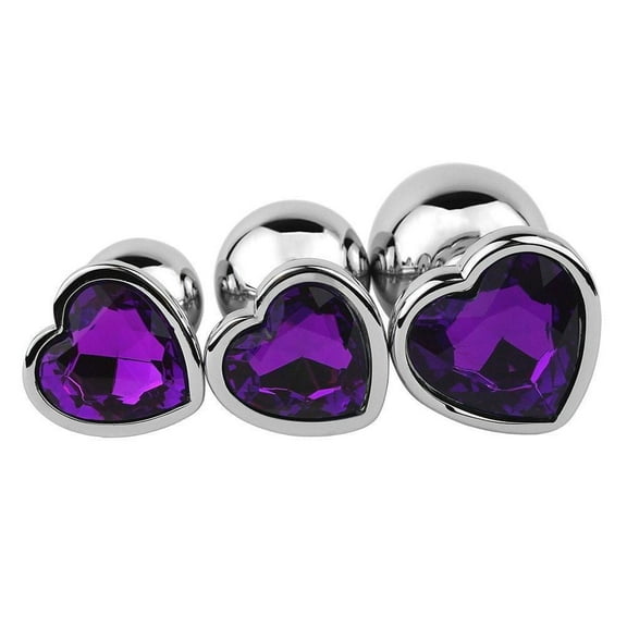 Jeweled Metal Heart Butt Plug Small Black