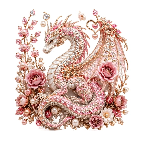 Jeweled Mosaic Dragon Diamond Art Kit, Fantasy DIY Painting with Gems Pearls & Floral Details, Guardian Dragon Craft for Adults, Handmade Wall Decor & Gift