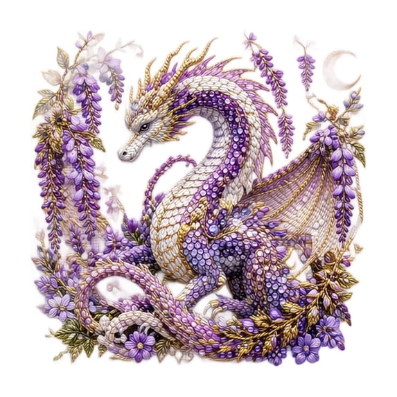 Jeweled Mosaic Dragon Diamond Art Kit, Fantasy DIY Painting with Gems Pearls & Floral Details, Guardian Dragon Craft for Adults, Handmade Wall Decor & Gift