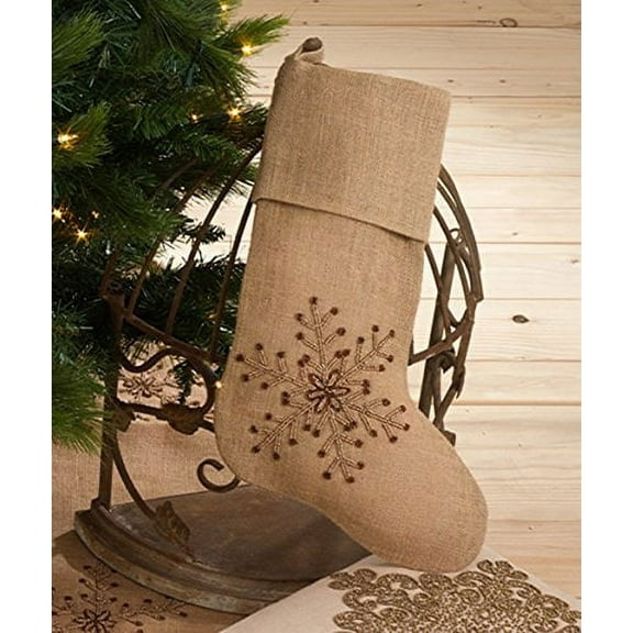 Jeweled Snowflake Burlap Design Holiday Natural Chirstmas Stocking, One Piece