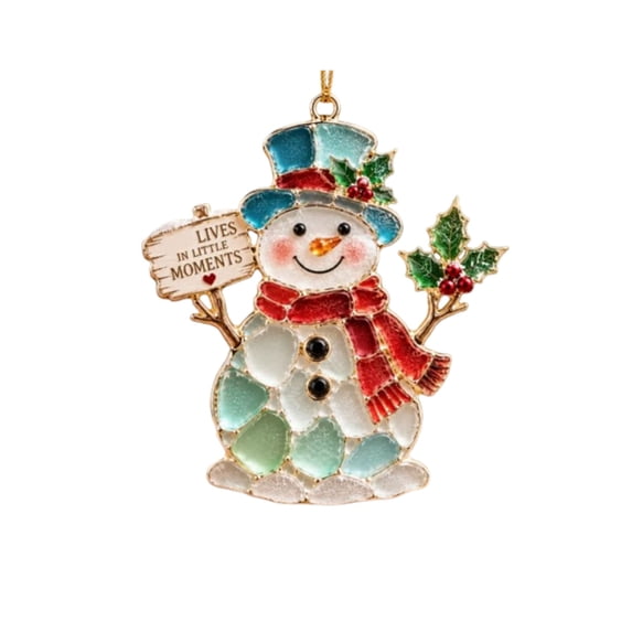 Jeweled Snowman Christmas Ornament, Rhinestone-Accented Metal Hanging Decoration for Christmas Tree, Holiday Greeting Gift