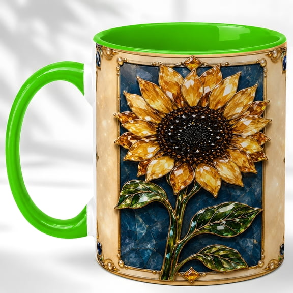Jeweled Sunflower Coffee Mug, Floral Garden Mug, Ceramic 11 oz