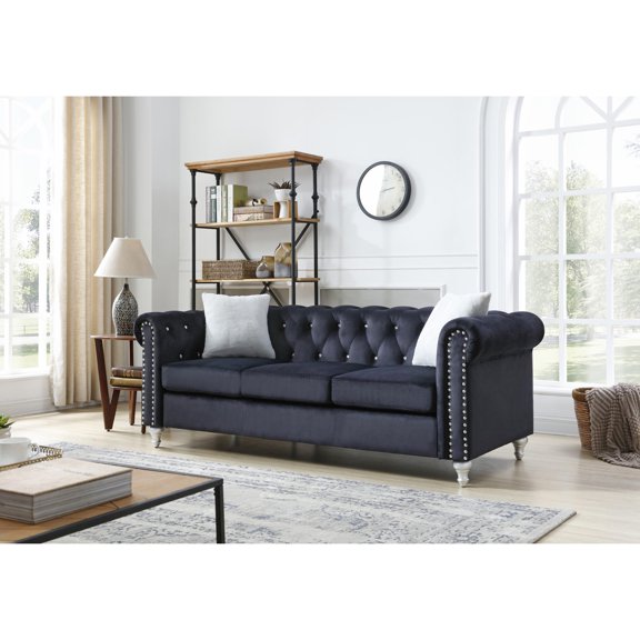 Jeweled Tufted Micro Suede Velvet Sofa / Ideal for Classic Living Spaces