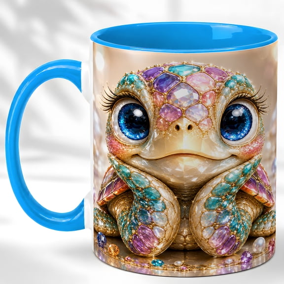 Jeweled Turtle Coffee Mug, Fantasy Animal Mug, Ceramic 11 oz