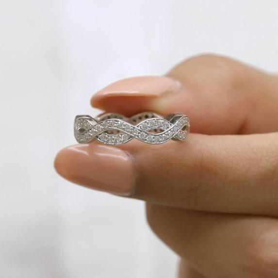 Jewelegant 1.30 MM Round Brilliant Cut Infinity Twisted Pave Set Moissanite Diamond Wedding Band - Stackable Matching Eternity Band