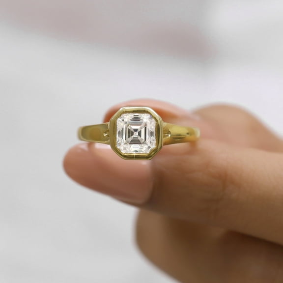 JEWELEGANT 1.50 Ct Asscher Cut Moissanite Diamond Engagement Ring Cathedral Ring For Women