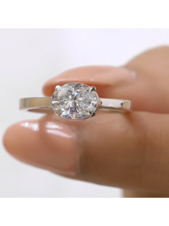 1.50 Carat Oval Moissanite East West Engagement Ring - Solitaire Wedding Ring - Cathedral Ring