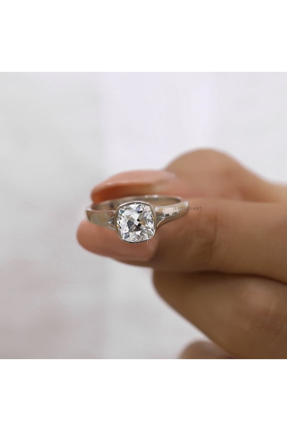 2 Ct Cushion Moissanite Engagement Ring - Art Deco Solitaire Wedding Ring for Women