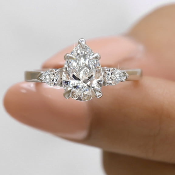 JEWELEGANT 2 Ct Pear Moissanite Diamond Three Stone Engagement Ring for Women