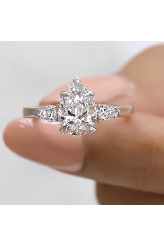 2 Ct Pear Moissanite Diamond Three Stone Engagement Ring for Women