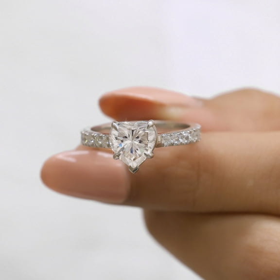 JEWELEGANT 2 Ct Heart Shape Moissanite Engagement Ring, Valentine Proposal Ring for Women