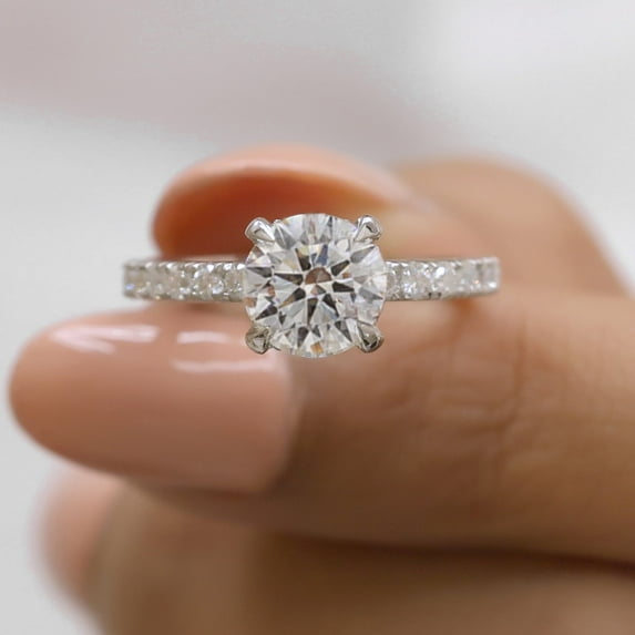 JEWELEGANT 2.5 CTW Round Moissanite Engagement Ring, 18K Gold over Silver Hidden Halo Wedding Ring