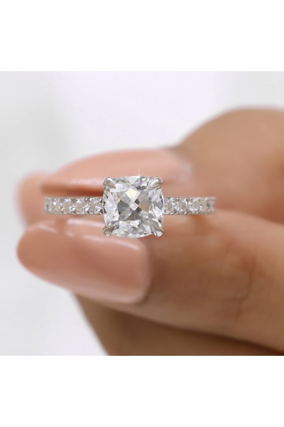 2 Ct Square Cushion Moissanite Diamond Low Profile Engagement Ring for Women