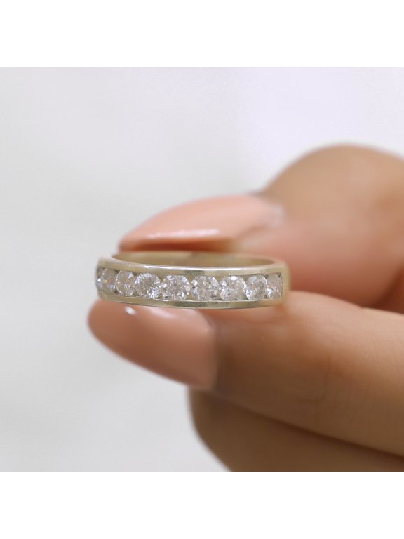 Channel Set Round Diamond Wedding Band - Half EternityMoissanite Diamond Band - Stackable Anniversary Band - Birthday Gift