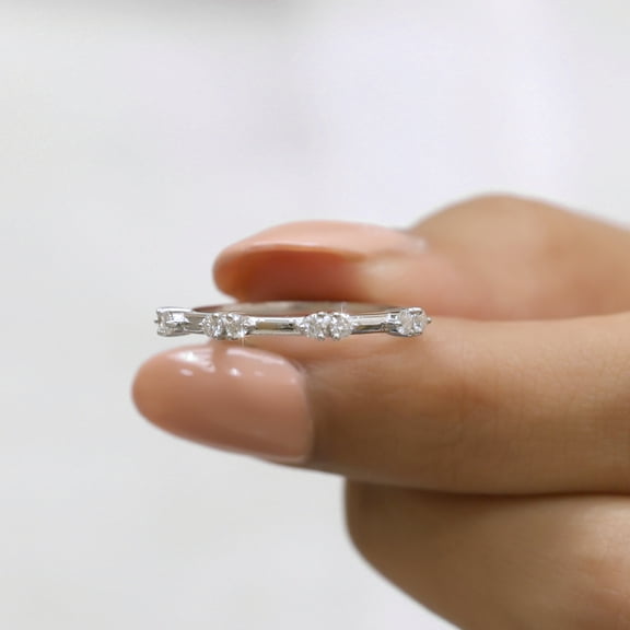 Jewelegant Floating Bubble Diamond Wedding Band - 0.25 Cttw Round Moissanite Diamond Half Eternity Band for Women - Stackable Anniversary Gift Ring