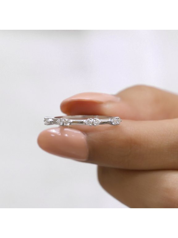 Floating Bubble Diamond Wedding Band - 0.25 Cttw Round Moissanite Diamond Half Eternity Band for Women - Stackable Anniversary Gift Ring