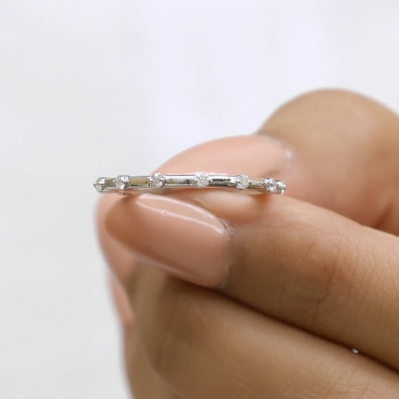 Jewelegant Floating Bubble Moissanite Wedding Band - 1.60 MM Round Moissanite Diamond Band - Minimalist Stackable Full Eternity Ring