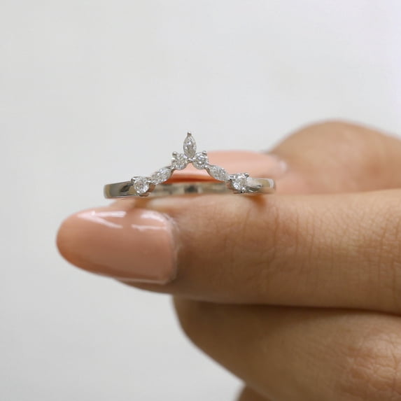 Jewelegant Marquise and Round Moissanite Diamond Wedding Band - Tiara Wedding Band in White Gold - Promise Ring for Her