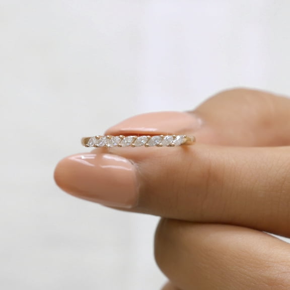 Jewelegant Moissanite Diamond Half Eternity Band - 0.32 TW Marquise Cut Lab Created Diamond Band - Minimalist Matching-Stackable Wedding Band for Her