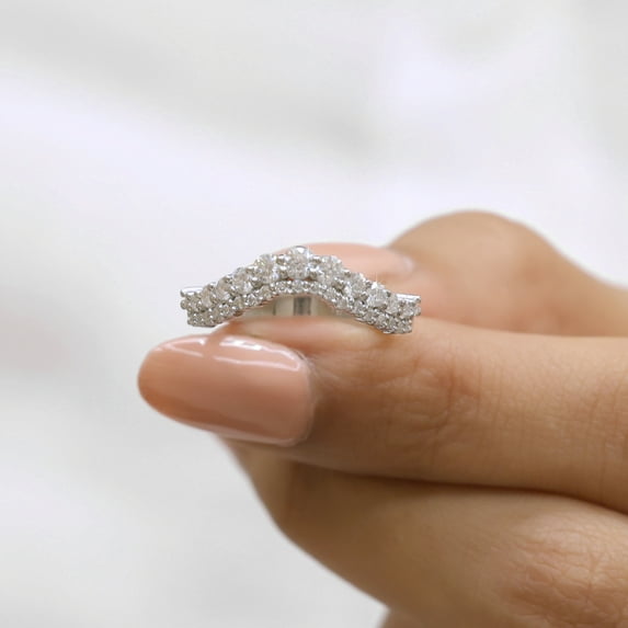 Jewelegant Round Diamond Curved Wedding Band - Moissanite Diamond Matching Band for Ring - Stackable Wedding Band