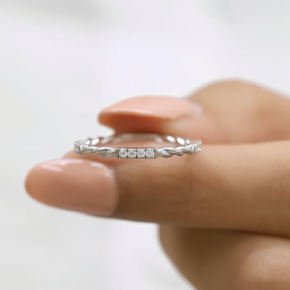 Jewelegant Twisted Rope Pave Wedding Band - Moissanite Diamond Band - Minimalist Diamond Wedding Band for Her - Matching-Stackable Band