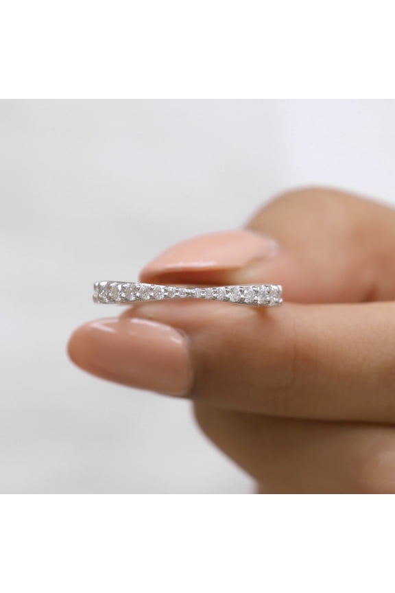 Unique 0.30 CT Round Brilliant Cut Tapered Wedding Band - Moissanite Diamond Half Eternity Wedding Band - Stackable Band, Matching Bridal Band