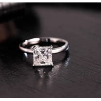 Jewelerix 1.30 CT Princess Cut Ring 14K Plated White Gold Moissanite Diamond Engagement Ring Anniversary Hidden Halo Ring
