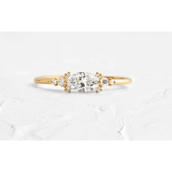 Jewelerix 1.5 CT Plated White Gold Promise Gift Ring Marquise Cut Diamond Moissanite Bridal Wedding Customize Ring