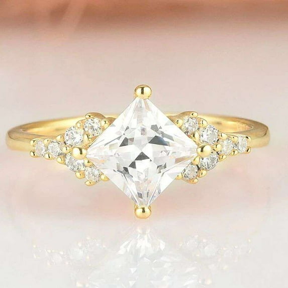 Jewelerix 1.50 CT Princess Cut Ring Beautiful Moissanite Diamond Ring 18K Yellow Gold Anniversary Gift for Women