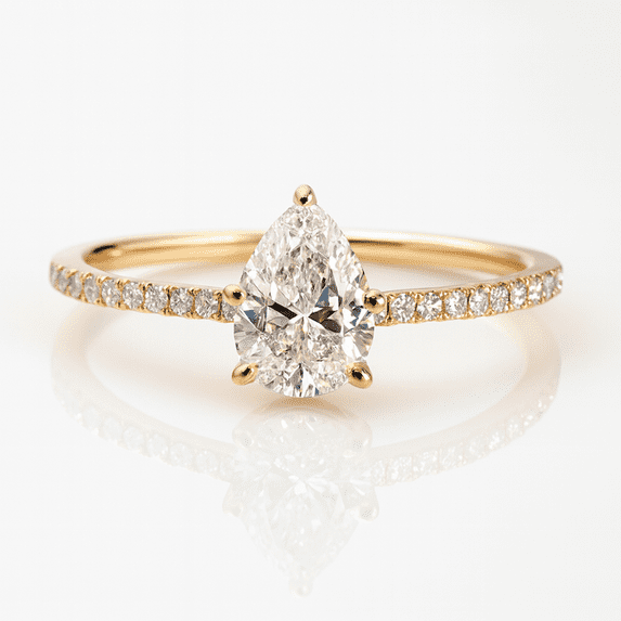 Jewelerix 1 Carat Pear Shaped Moissanite Engagement Ring 14K Yellow Gold Ring Teardrop Solitaire with Diamond Accent Band Women’s Wedding Ring