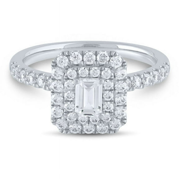 Jewelerix 1 Ct Diamond Emerald Cut Double Halo Engagement Ring Moissanite Solid 14K White Gold Finish Certified Women's Ring